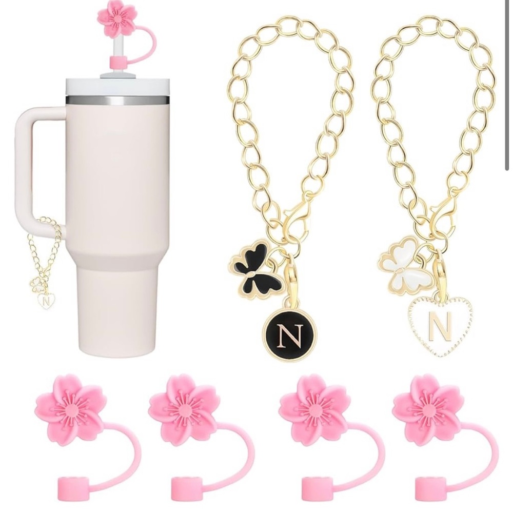accessories for tumbler straw top and initial chain